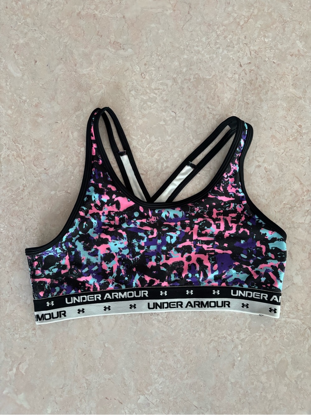 Under Armour Black Pink Blue Purple Print Sports Bra